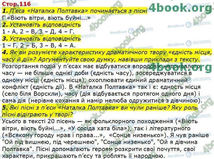 ГДЗ Укр лит 9 класс страница Стр.116 (1-5)